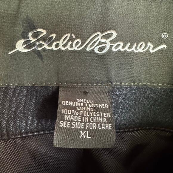 Eddie Bauer Jacket Leather Brown XL Classic Men's Moto Classic Timeless Lined - Picture 9 of 9